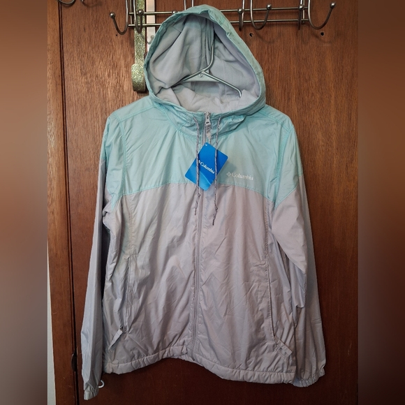 Columbia Mint Green Gray Fleece Lined Flash Forward Windbreaker Jacket NWT $90 - Picture 2 of 16